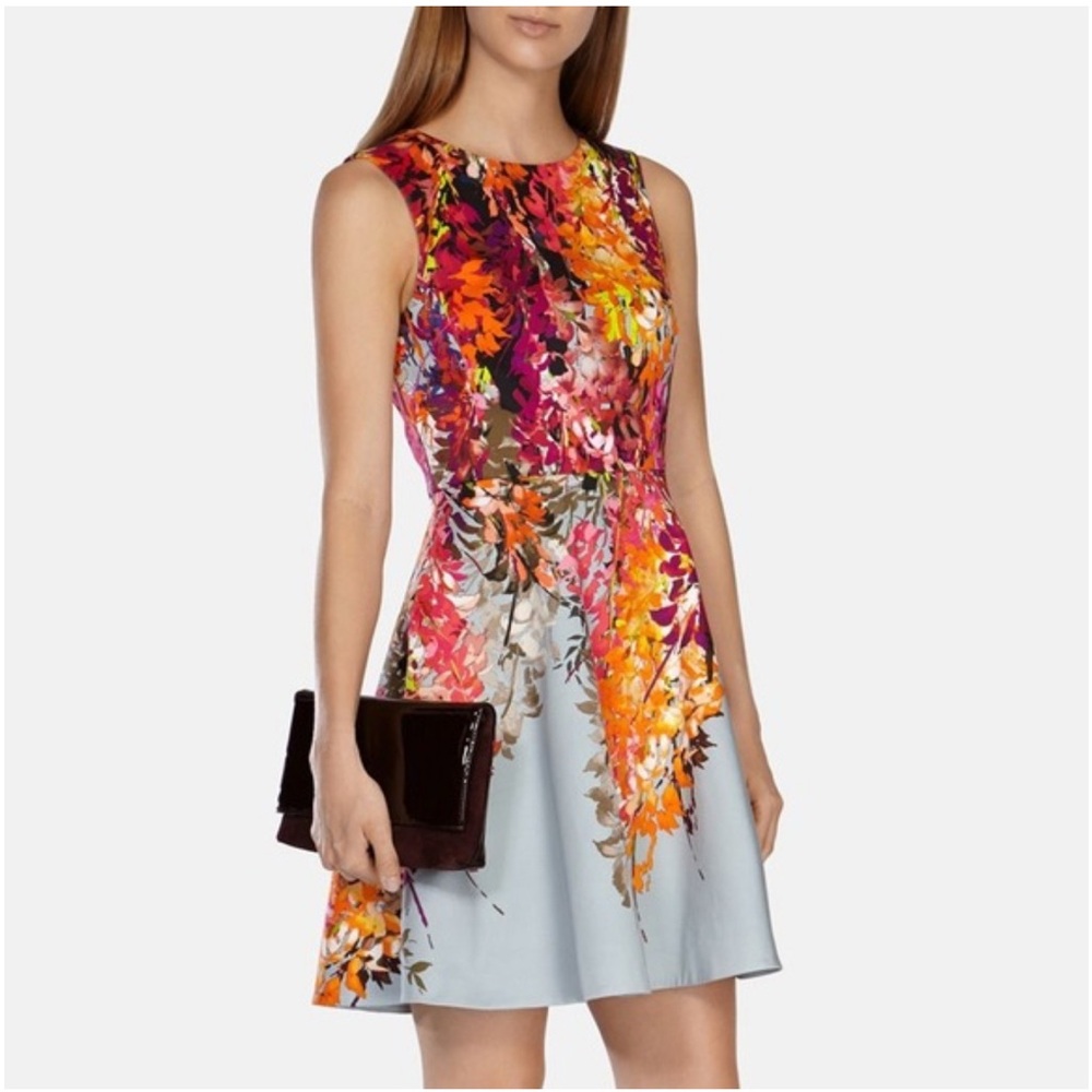 Karen Millen Oriental Floral Print Fit And Flare Dress